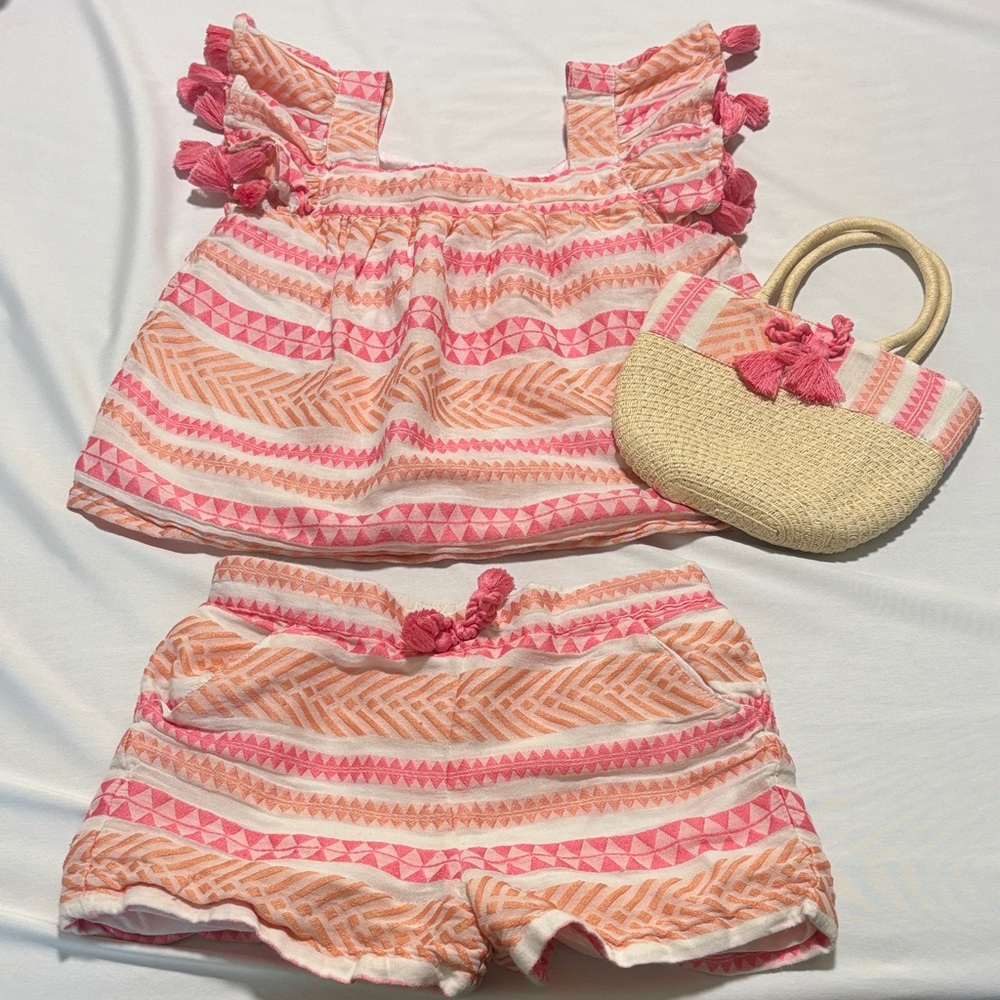 Shabby Chic Pink and Orange Embroidered Set - Size Small 5/6